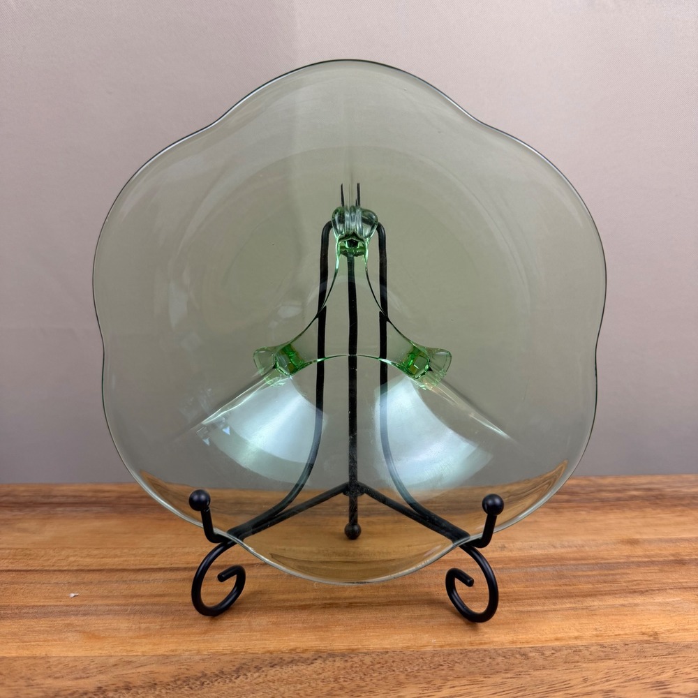 Fostoria Uranium Glass Scalloped Edge Three Footed Bowl Vintage Green Vaseline